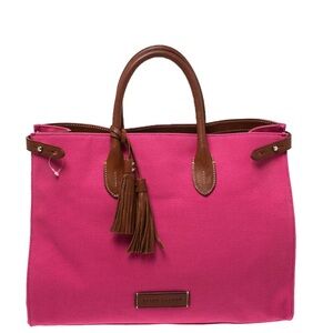Ralph Lauren Hot Pink Canvas and Leather Tassel Tote Bag